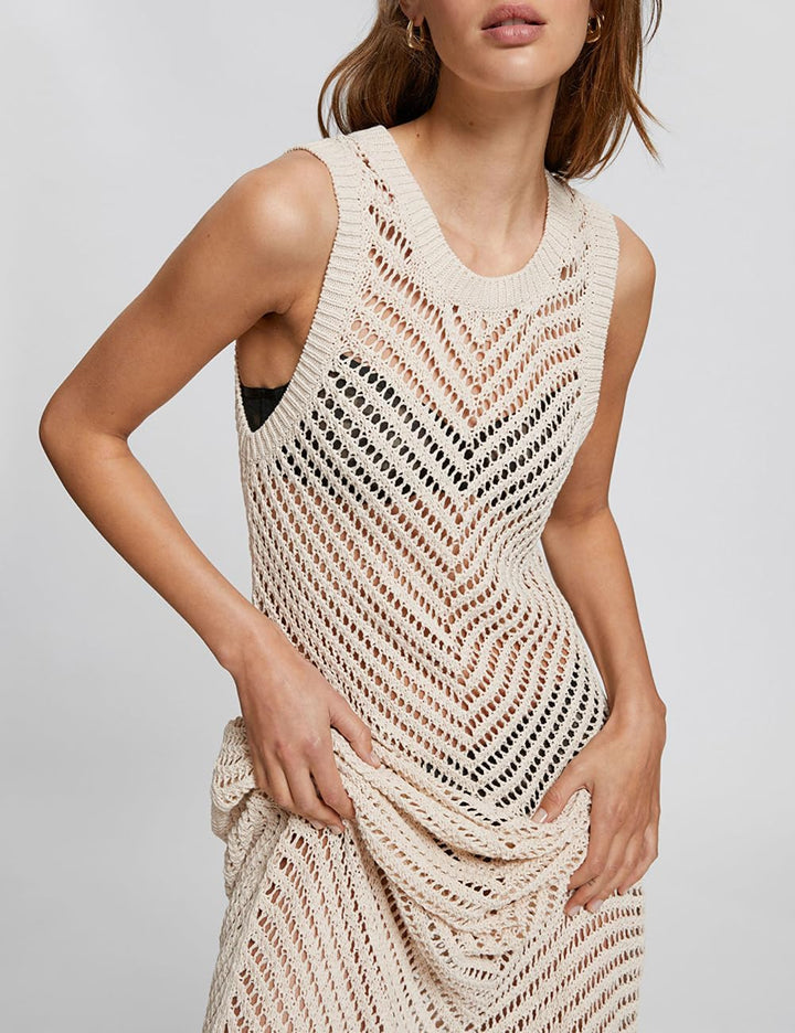 Bsubseach Häkeln Cover Ups für Damen Hollow Out Ärmellose Bikini Badeanzug Bademode Seite Split Lang