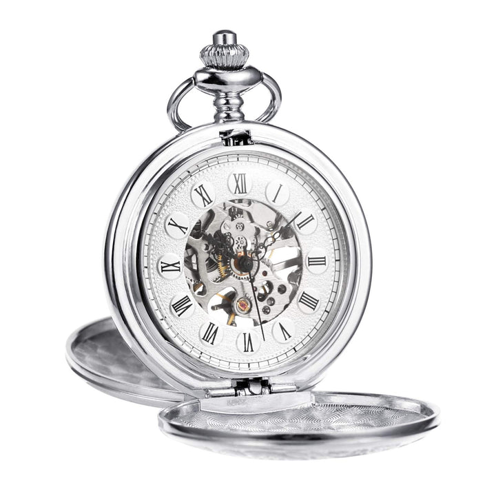 TREEWETO Unisex Taschenuhr mit Kette Analog Handaufzug Doppelscharnier Römische Ziffern Gold/Silber,