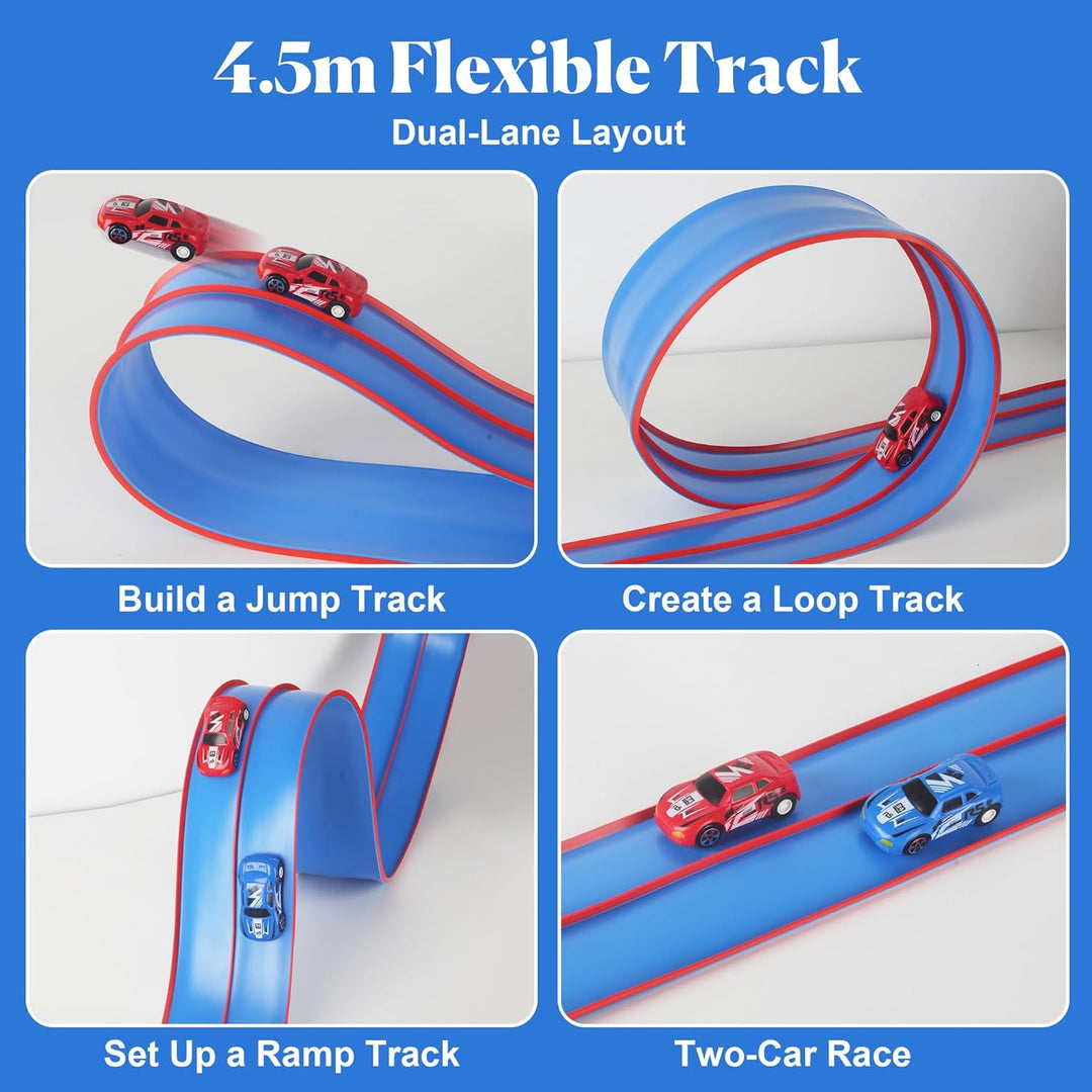 4.5m Flexible Rennbahn Kinder Set,Flexible Autorennbahn Kinder,Für Hot Wheelsz Rennstrecke,Tragbare