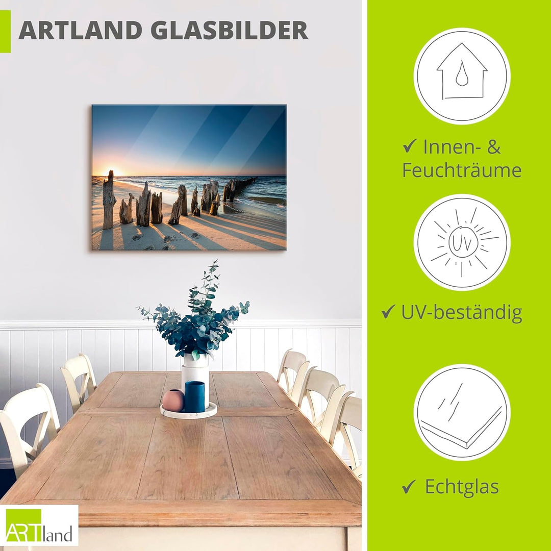 ARTland Glasbilder Wandbild Glas Bild einteilig 60x45 cm Querformat Strand Meer Ostsee Landschaft So