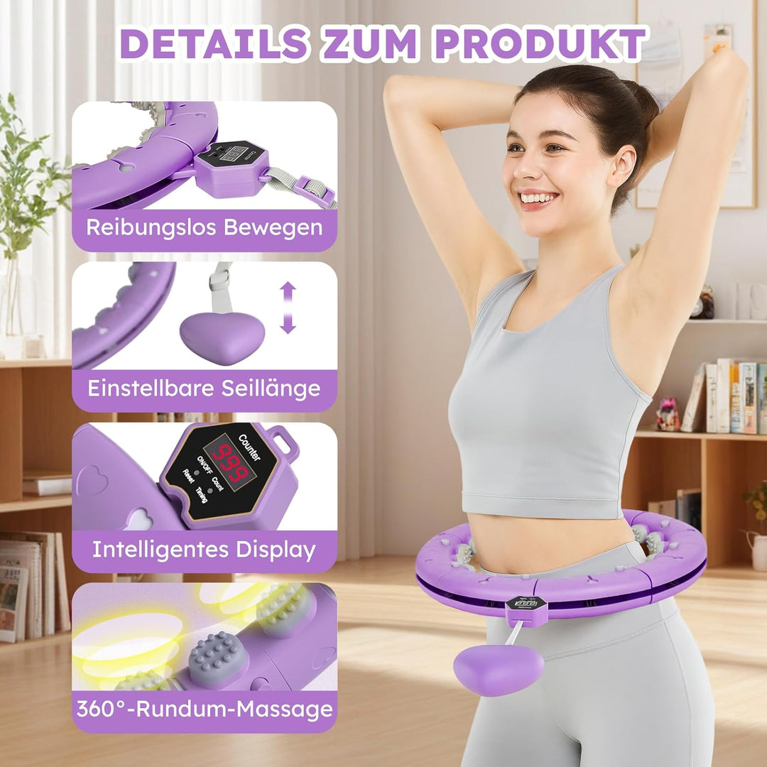 Smart Hula Hoop Reifen Erwachsene mit Gewicht Kugel und Hüftgürtel, Umfang (70-130cm) Abgebauter Fit