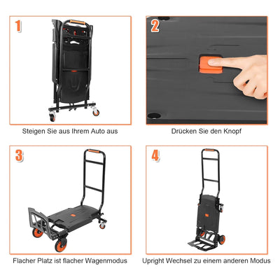 Transportwagen, 2-in-1 Faltbarer Trolley und Sackkarre Klappbar Handwagen Paketwagen Klappwagen mit