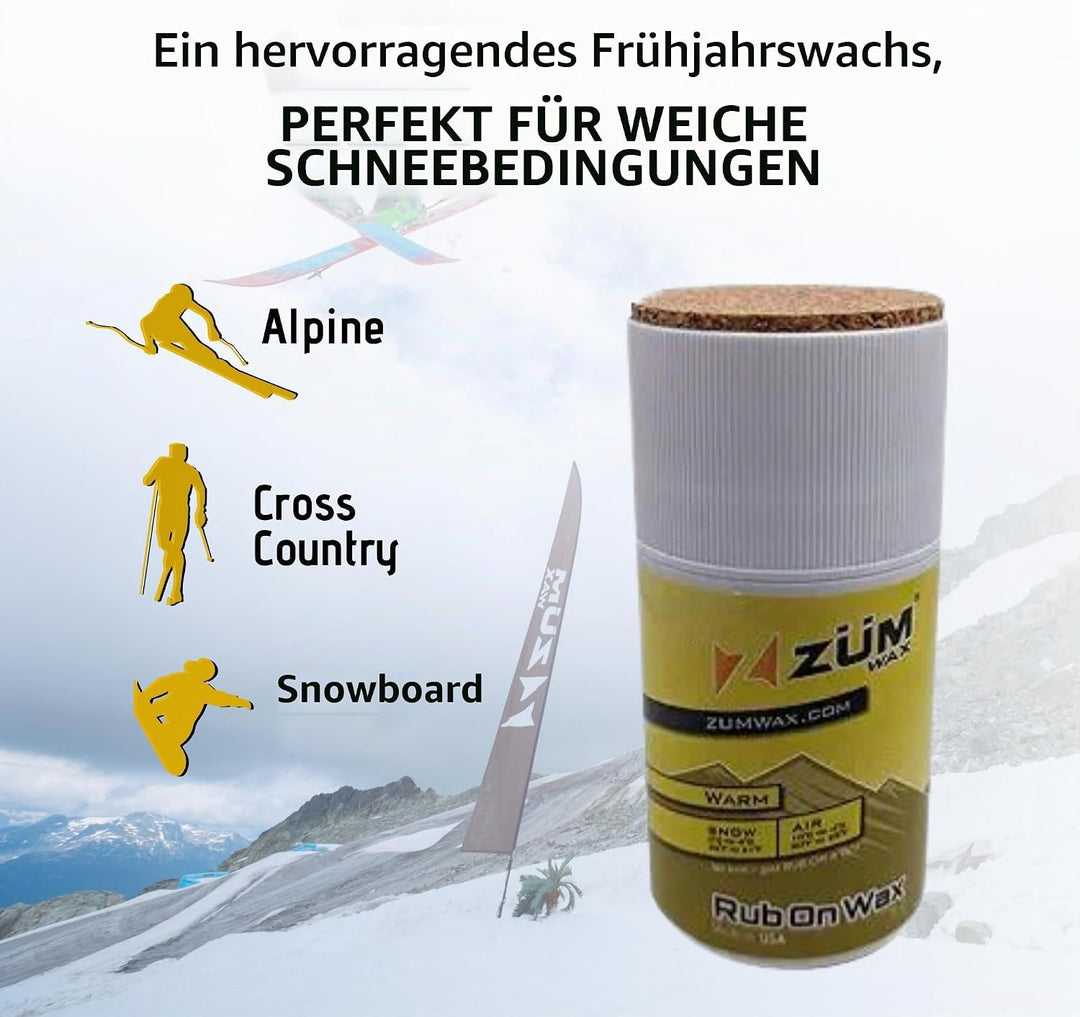 ZUMWax RUB ON WAX Ski/Snowboard - WARM Temperature - 70 gram - INCREDIBLY FAST!!! Excellent spring w