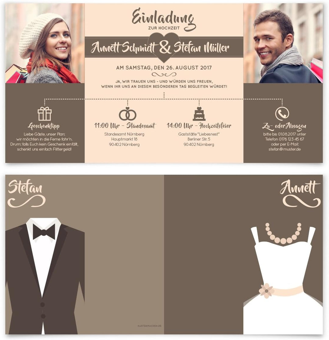 Kartenmachen.de Personalisierte Hochzeitseinladungen ab 10 Stück selbst gestalten mit Fotos und Text