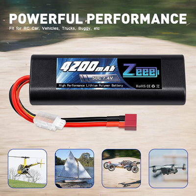 Zeee 2S Lipo Akku 7,4V 50C 4200mAh RC Akku mit Deans T Stecker für RC Car RC Truck RC Hobby(2 Packun