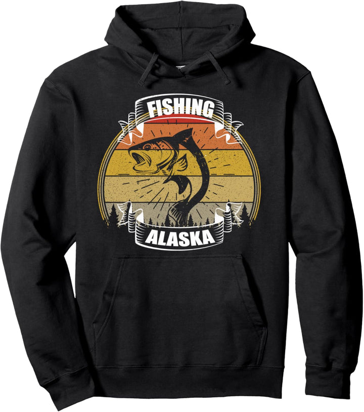 Fische Alaska Sonnenuntergang Bäume Angeln Alaska Lachs Angeln Pullover Hoodie