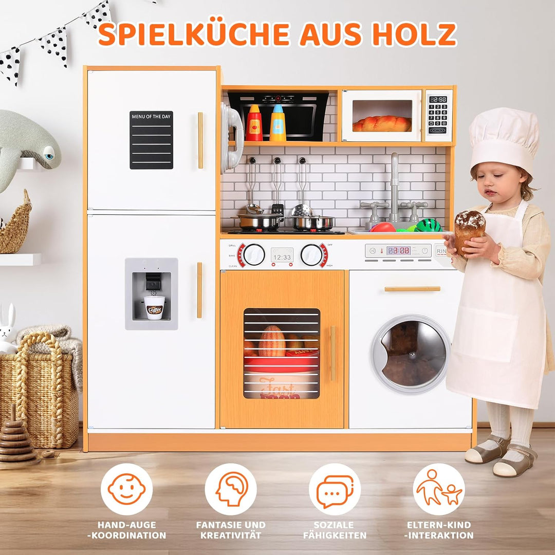 MAMIZO Kinderküchen, Spielküche Holz, Spielzeugküche mit Licht und Sound, 82x80x25 cm Puppenküche, k