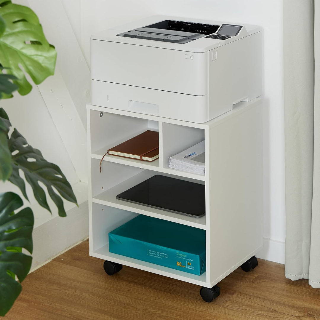 Relaxdays Rollcontainer mit 4 offenen Fächern, Büro Beistellcontainer, mit Rollen, Büroschrank, HxBx
