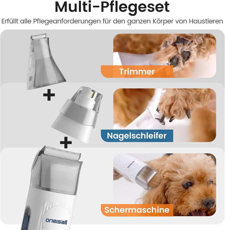 oneisall Hundeschermaschine mit Tierhaar Staubsauger, 7in 1 Profi Haustierpflegeset, leise Schermasc