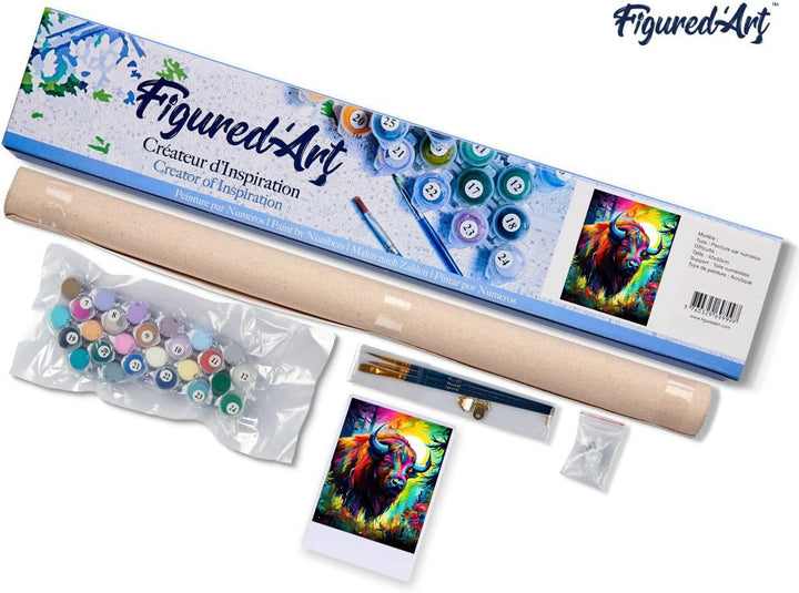 Figured'Art Malen Nach Zahlen Erwachsene Bison Farbenfroh Abstrakt - Paint by Numbers Basteln DIY Ba