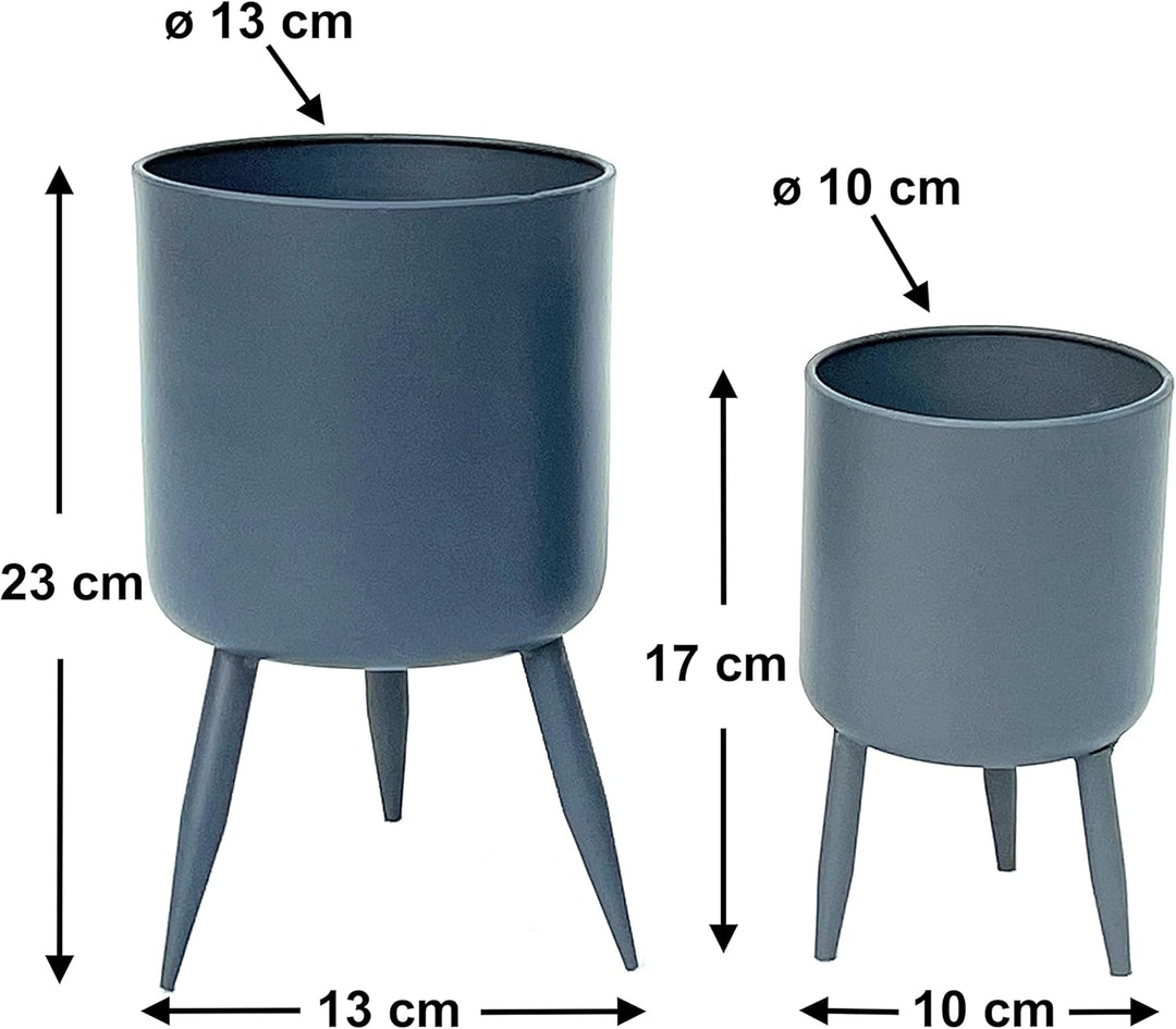DanDiBo Blumentopf mit Füssen Pflanztopf Blumenkübel mit Beinen Metall Grau 2er Set 96260 Modern Pfl