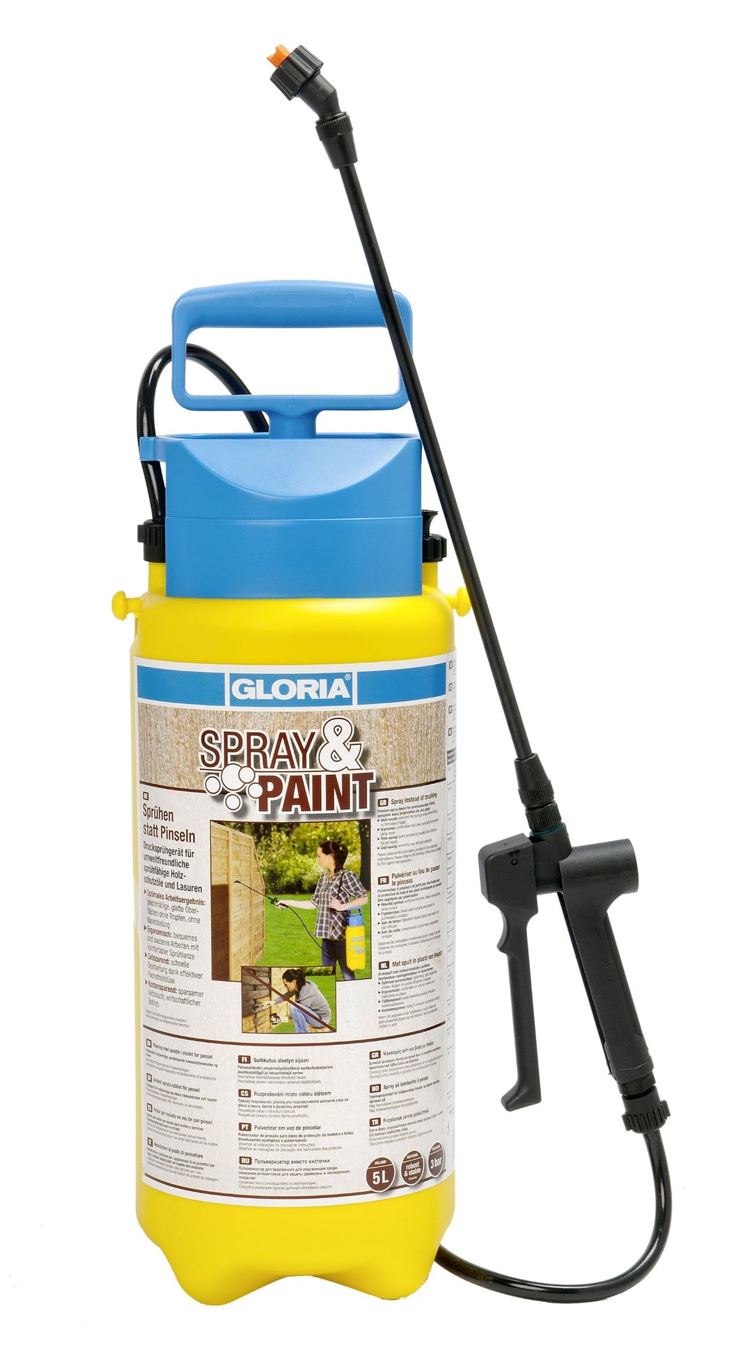 GLORIA Drucksprüher Spray & Paint | 5 L Farbsprüher/Ölsprüher | auch für Lasuren, Lacke 5L Hobby-Far