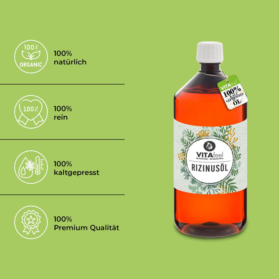 GreatVita Rizinusöl - 100 Procent reines kaltgepresstes Öl, nativ Ph. Eur., 3 x 1000 ml, Wimpern Ser