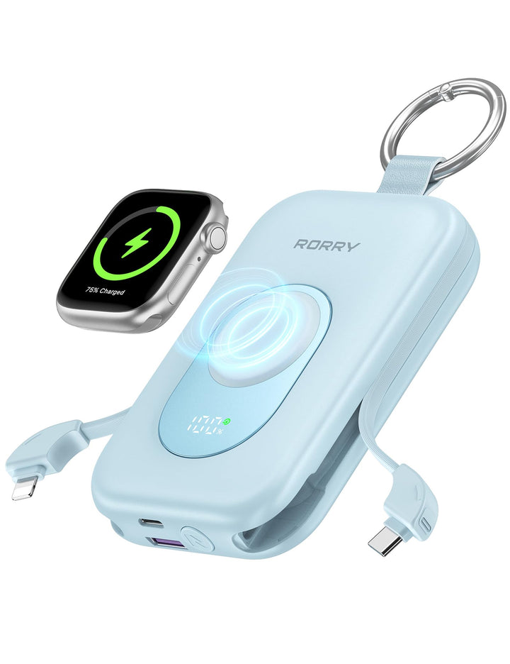 RORRY Powerbank,Power Bank 20000mAh 30W PD Schnellladen,Portable Charger mit 2 Integrierten Kabeln,