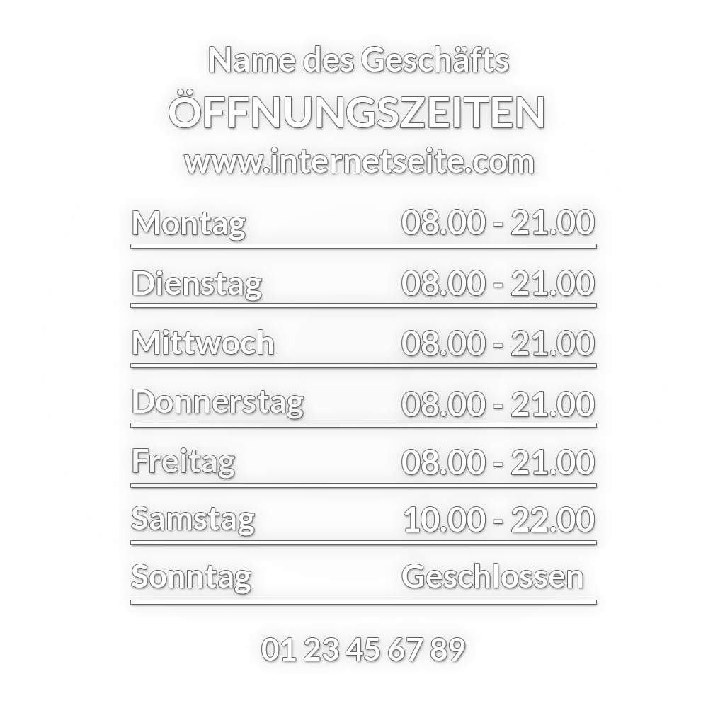 UTTSCHEID Aufkleber für Stundenpläne im Schaufenster, personalisierbar (Design 2), Design 2