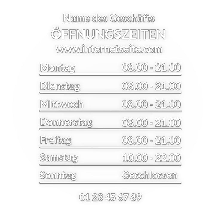 UTTSCHEID Aufkleber für Stundenpläne im Schaufenster, personalisierbar (Design 2), Design 2