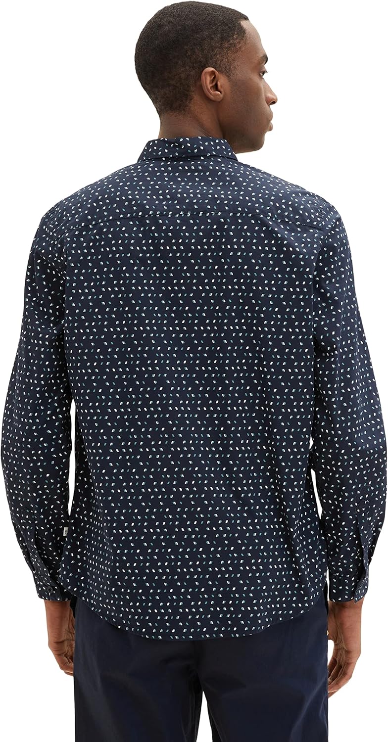TOM TAILOR Herren Hemd mit Muster L 31275 - Navy Geometric Design, L 31275 - Navy Geometric Design