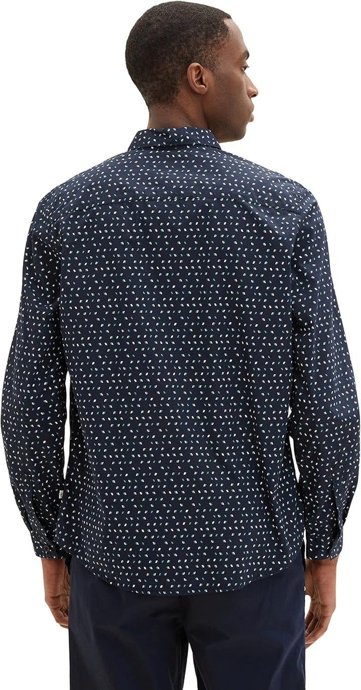 TOM TAILOR Herren Hemd mit Muster L 31275 - Navy Geometric Design, L 31275 - Navy Geometric Design