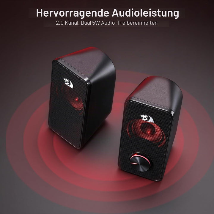 Redragon GS500 Stentor PC Gaming-Lautsprecher, 2.0-Kanal-Stereo-Desktop-Computerlautsprecher Mit Rot