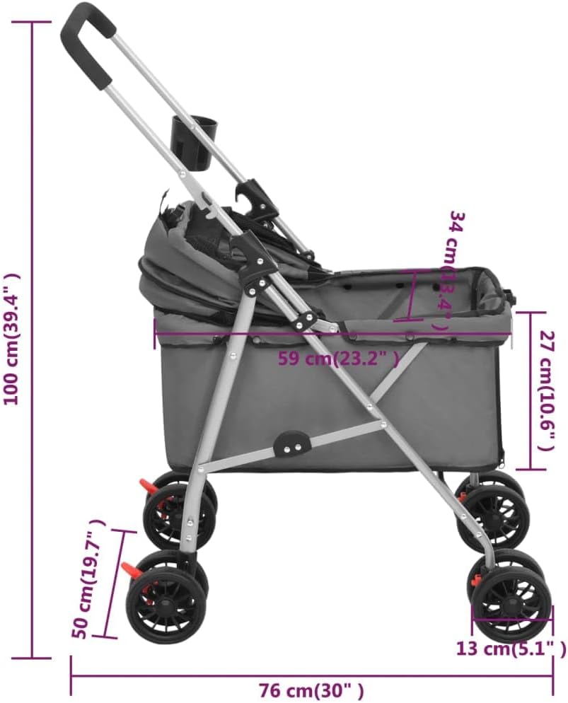 vidaXL Hundewagen Faltbar 76x50x100cm Oxford-Gewebe Hundebuggy Hundetrolley Grau, Grau