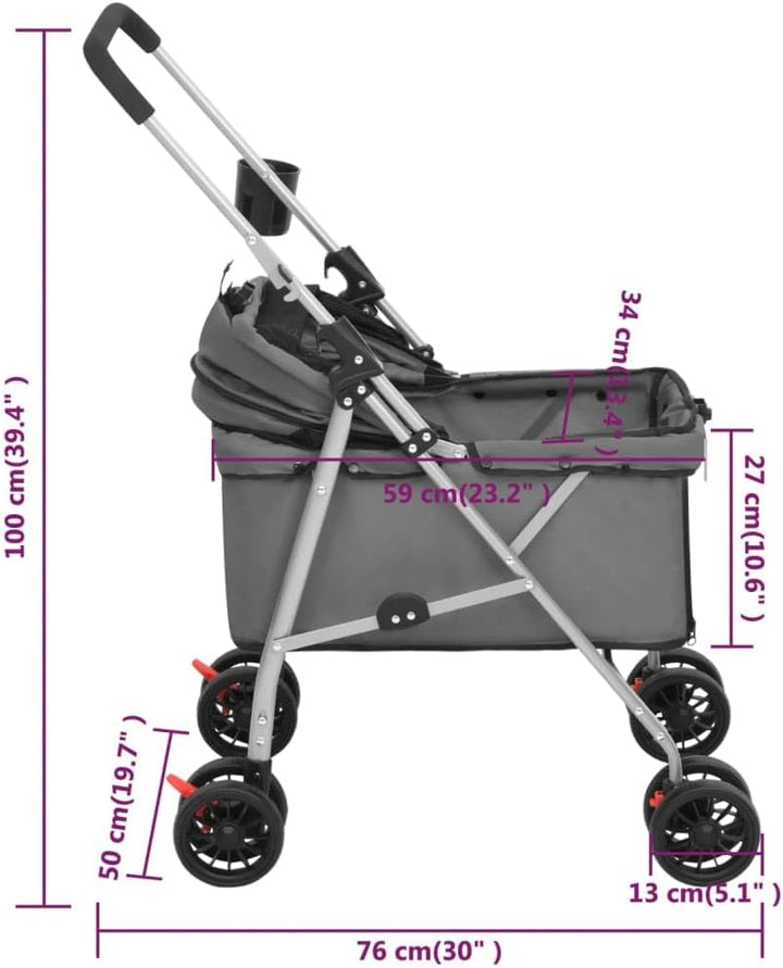 vidaXL Hundewagen Faltbar 76x50x100cm Oxford-Gewebe Hundebuggy Hundetrolley Grau, Grau