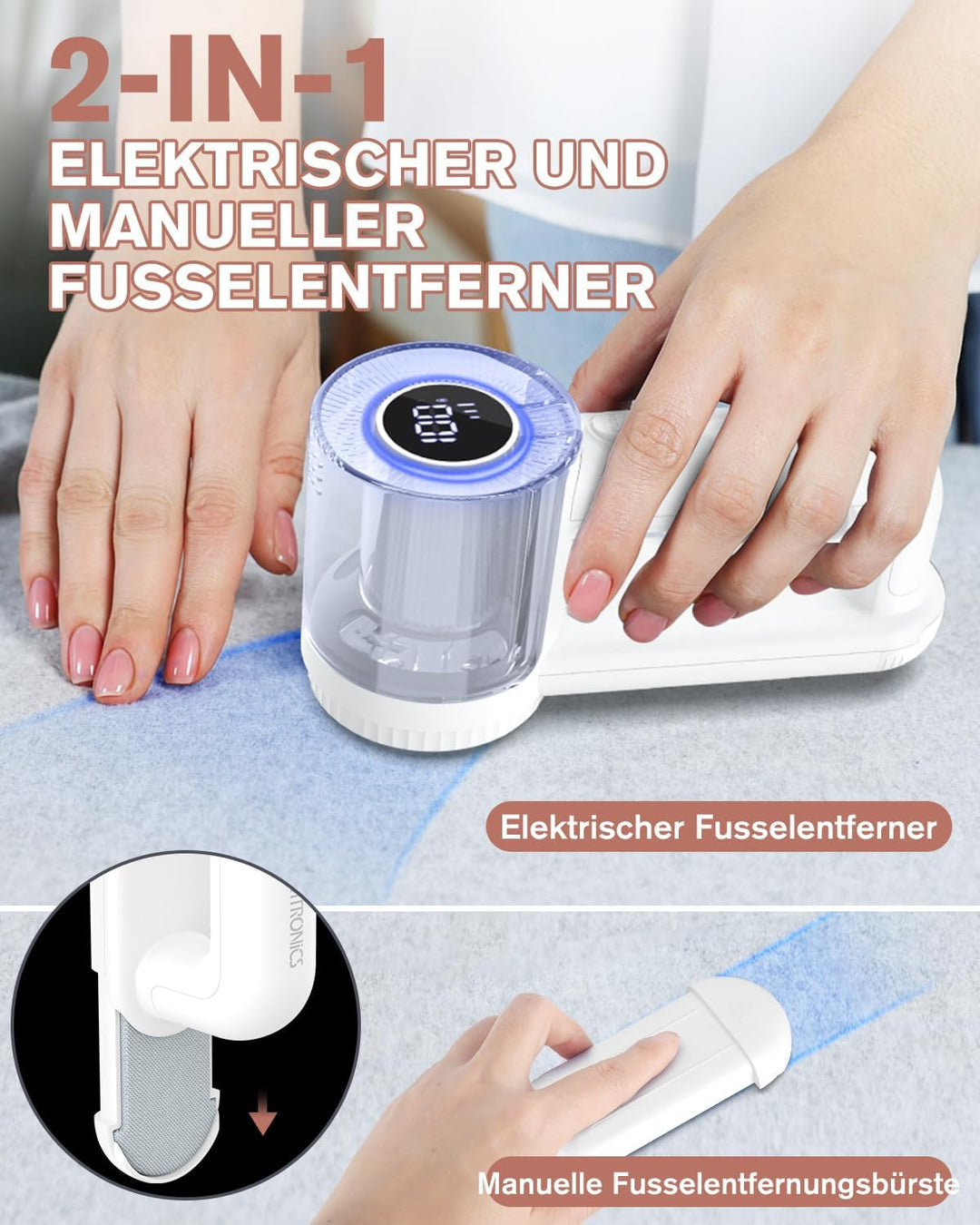Fusselrasierer Elektrisch, [USB Aufladung] Fusselentferner für Kleidungsstücke, LED-Anzeige 3 Einste