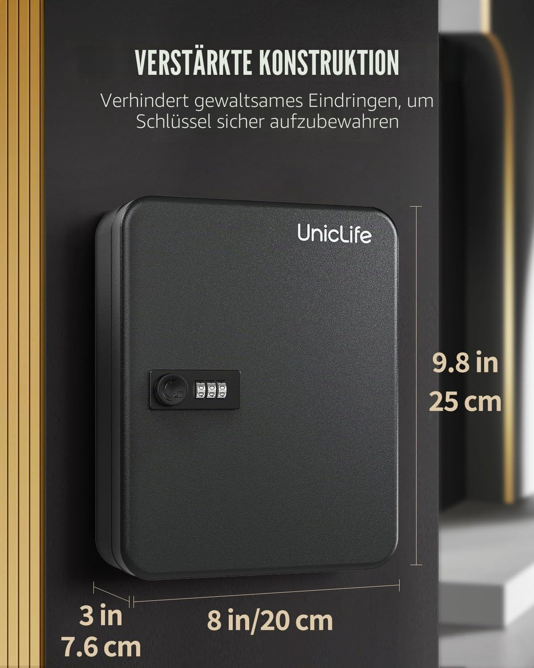Uniclife Schlüsselschrank aus Stahl mit 28 Schlüsseln und Kombinationsschloss, an der Wand befestigt