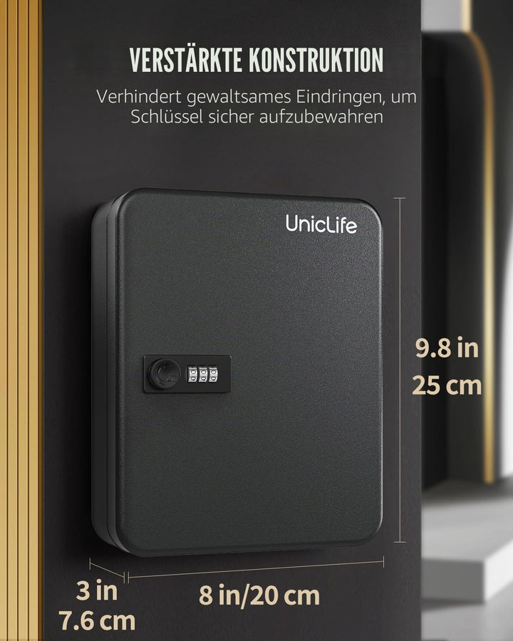 Uniclife Schlüsselschrank aus Stahl mit 28 Schlüsseln und Kombinationsschloss, an der Wand befestigt