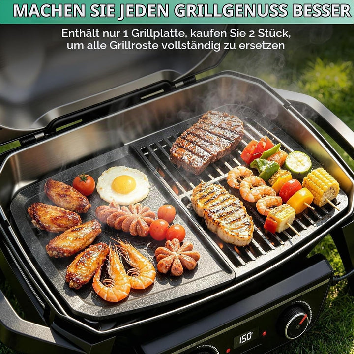 38,6 x 24 cm Gusseisen Grillplatte für Weber Pulse 2000 Elektrogrill, Grillpfanne Plancha Ersatz für