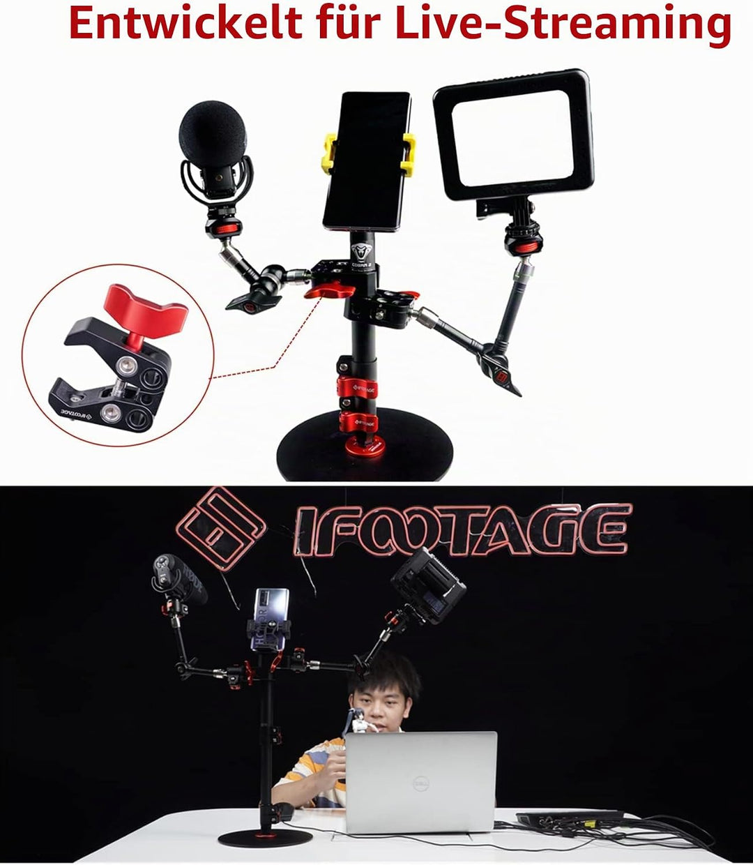 IFOOTAGE PC-01 Kmeraklemme Rohrschelle Grosse Krabbenzange ，Magic Arm Large Super Clamp Krabbenzange