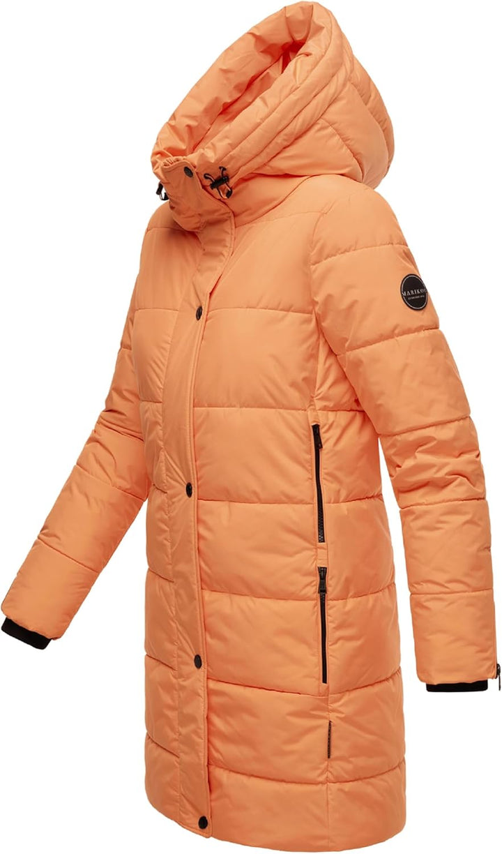 MARIKOO Damen Wintermantel Warmer Steppmantel lang mit Kapuze und hohem Kragen Karumikoo XVI XS-3XL