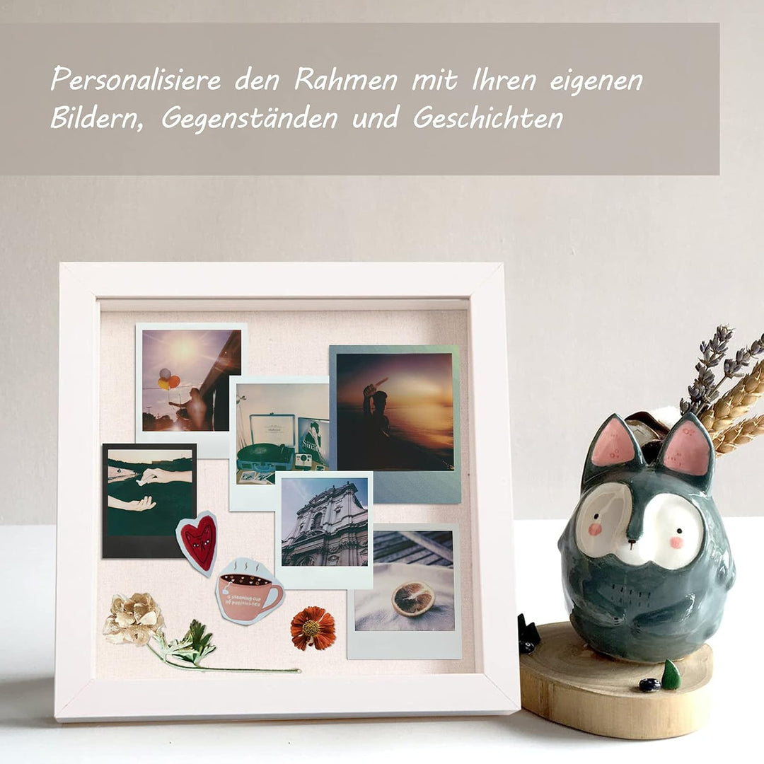 Muzilife 3D Bilderrahmen zum Befüllen mit Glasscheibe, 32x32 cm-Tiefer Holz Rahmen Weiss, Objektrahm