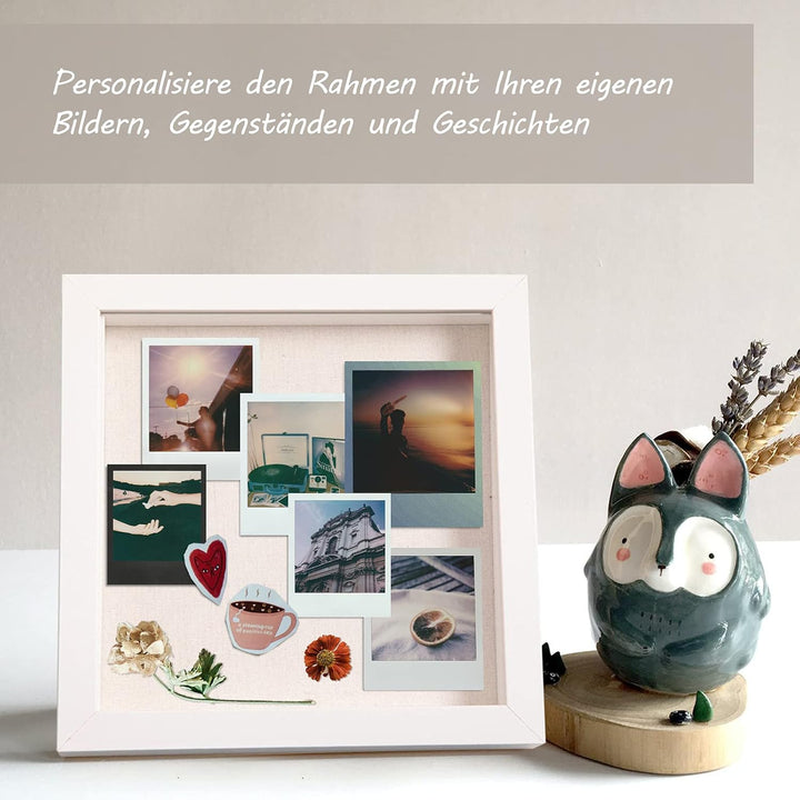 Muzilife 3D Bilderrahmen zum Befüllen mit Glasscheibe, 32x32 cm-Tiefer Holz Rahmen Weiss, Objektrahm