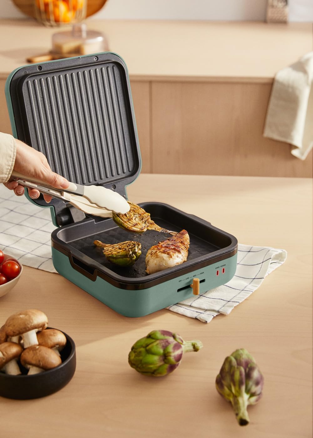 CREATE/STONE STUDIO PRO/Multifunktionsgrill mit 180º Öffnung Salbeigrün/Temperaturregelung, Antihaft