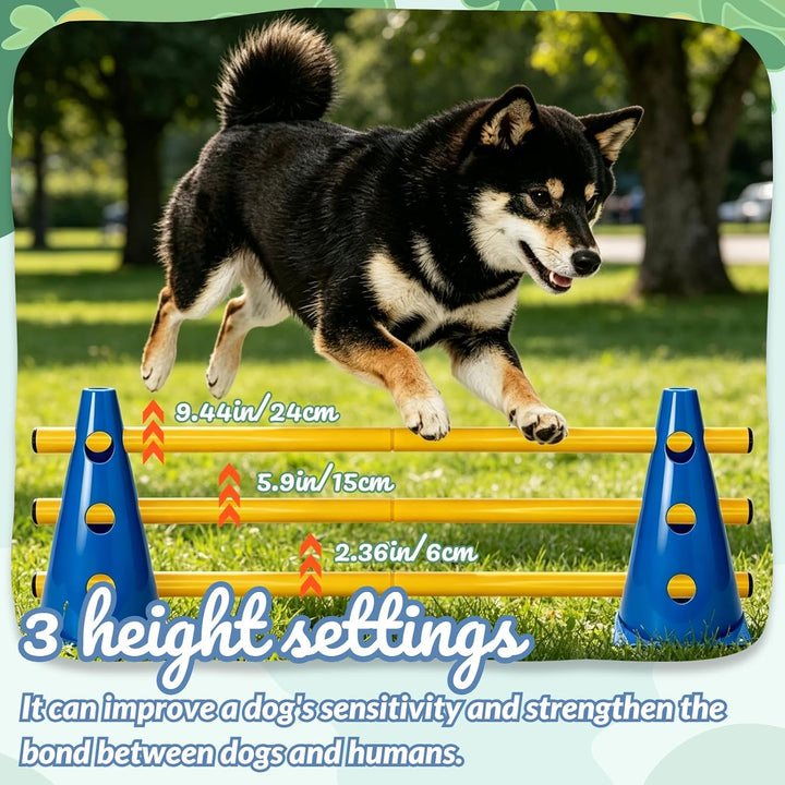 8er Agility Set für Hunde, 8 Kegel + 4 Stangen Steckhürdenset | Einstellbare Trainingshürden 24cm Hö