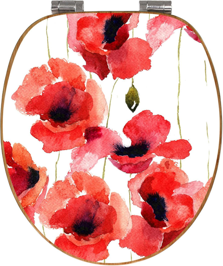 banjado® Design WC Sitz Bambus Absenkautomatik mit Motiv Mohn Aquarell/Toilettendeckel mit Absenkaut