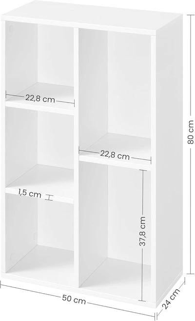 VASAGLE Bücherschrank, Bücherregal, mit 5 Fächern, Büroregal, Würfelregal, Standregal, für Wohnzimme