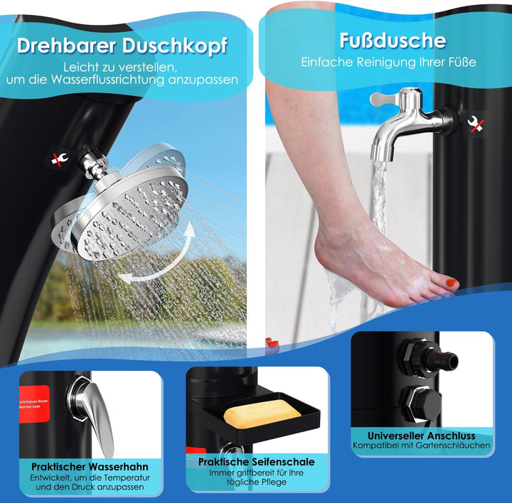 Eulenke Solardusche Bogen Gartendusche 20 Liter max. 60°C mit Schutzhaube, Duschkopf 360° und Wasser