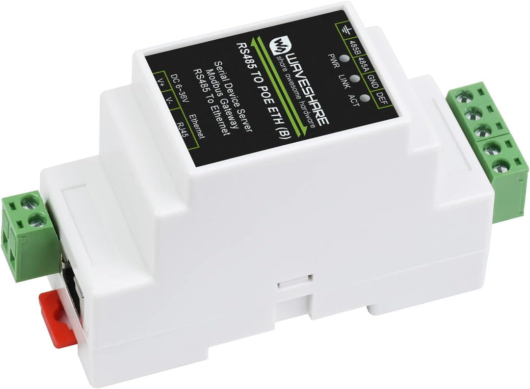 Waveshare RS485 to RJ45 Ethernet Converter Module, Industrial Rail-Mount Isolated RS485 Serial Serve
