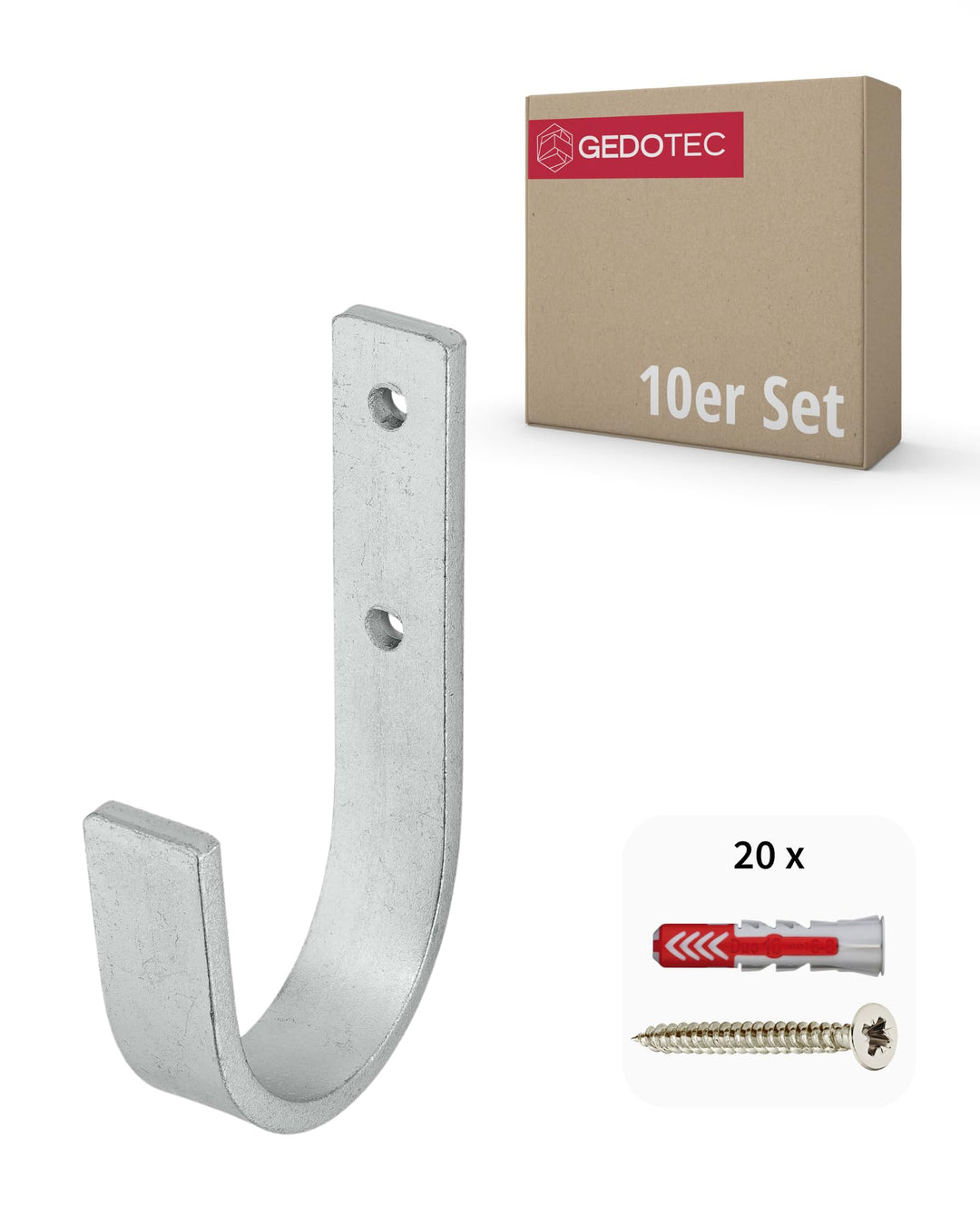Gedotec Wandhalterung - Universal-Haken Stahl verzinkt | 10 Stück Leiterhaken gebogen 30 x 90 mm | G