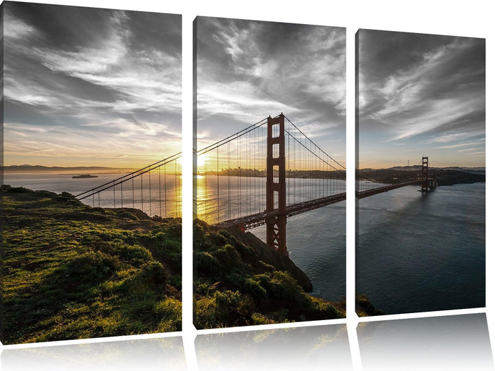 Pixxprint Golden Gate Bridge als Leinwandbild/Grösse: 3 Teilig (120x80 cm) cm/Wandbild/Kunstdruck/fe