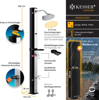 KESSER® Solardusche 40 Liter Solar Gartendusche | warmes Wasser | max. 60°C | Inkl. Schutzhaube | oh