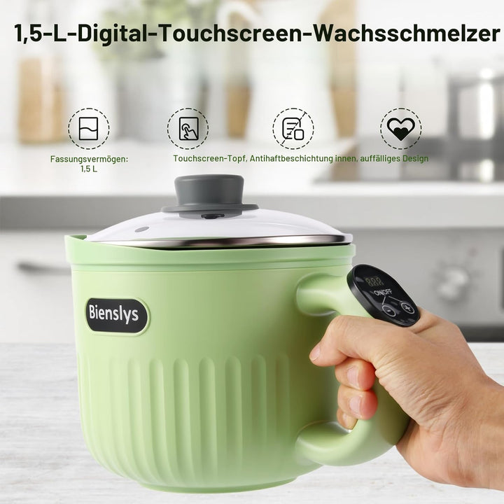 1,5L Elektrischer Wachsschmelztiegel mit Digitalem Touchscreen – Antihaftbeschichtung & Präziser Tem