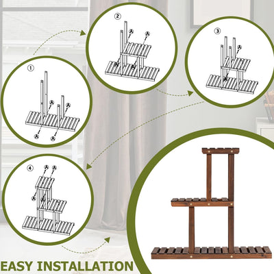 Homasis Pflanzenständer mit 3 Ebenen aus Tannenholz, Pflanzenständer, Aufsteller, vertikaler Blument