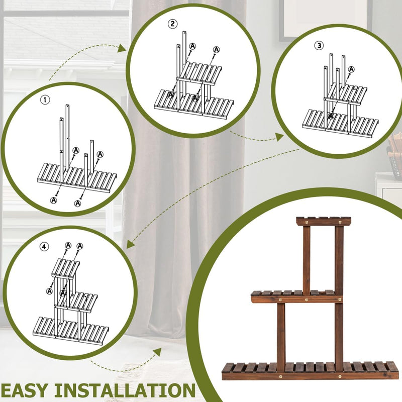 Homasis Pflanzenständer mit 3 Ebenen aus Tannenholz, Pflanzenständer, Aufsteller, vertikaler Blument