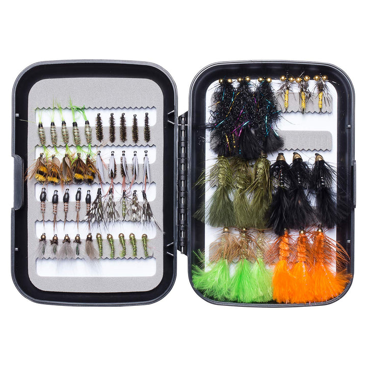 Bassdash Fliegenfischen Fliegen Set Forellenbarschangeln mit Fliegenbox, 36/64/72/76/80 / 96Stk. Mit