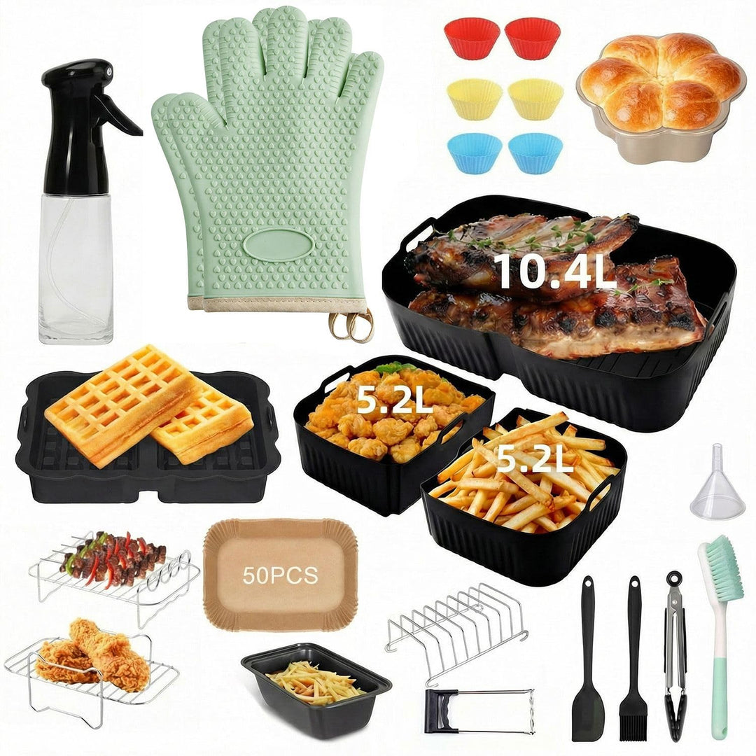 29 Stück Wiederverwendbar Silikon Backform Set Heissluftfritteuse Zubehör - für Ninja Foodi FlexDraw