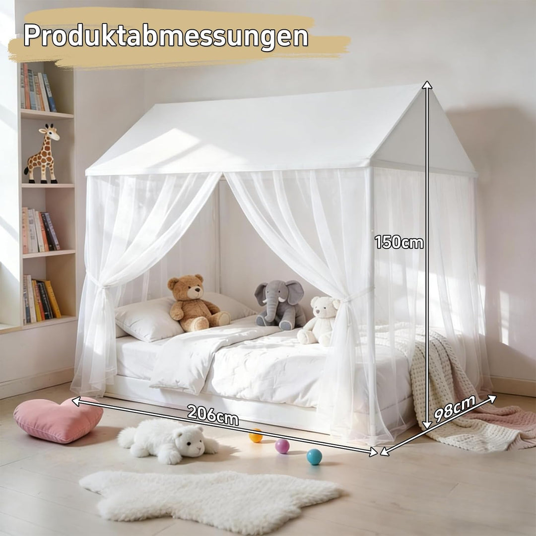 GFCC Prinzessinnen Bettvorhang für Hausbett mit rechteckigem Dach, Weiss Himmelbett Moskitonetz Bald