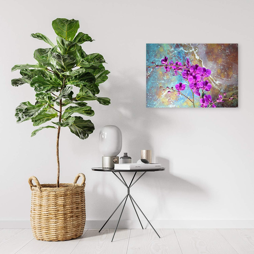 Feeby Leinwandbild Orchideen Bild Kunstdruck für Wohnung Violett 70x50 cm Leinwandbild 70x50 cm Viol