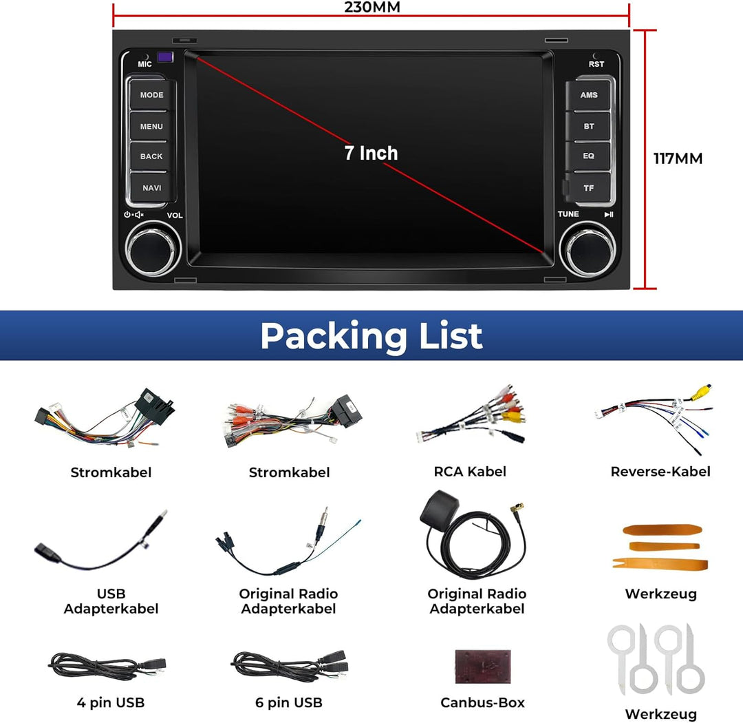 Autoradio für VW T5 California/Multivan 2003-2012, 7-Zoll-Radio-Stereoanlage 2G+32G Head Unit mit Wi